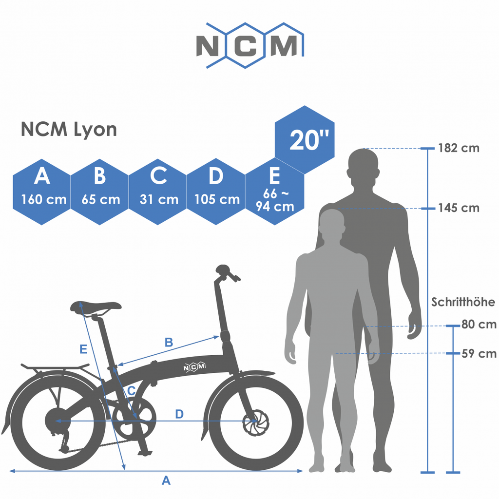 NCM Lyon Folding Electric Bike sizing guide
