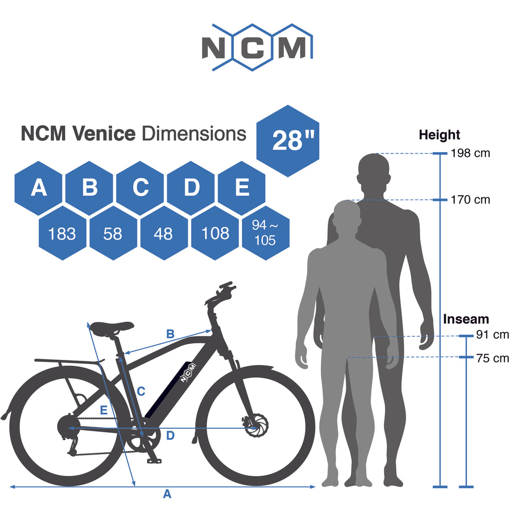 NCM Venice Electric Bike size guide