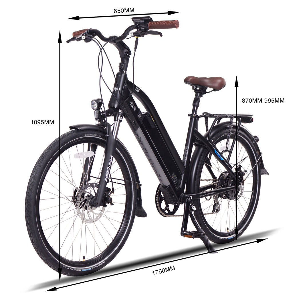 NCM Milano Electric Trek Bike dimensions